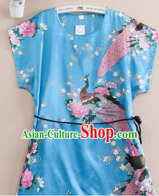 Night Suit for Women Night Gown Bedgown Leisure Wear Home Clothes Chinese Traditional Style Peacock Blue