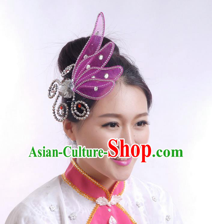 Traditional Chinese Yangge Hair Accessories, Fan Dancing Headwear, Folk Dance Yangko Peacock Dance Headdress, Stage Accessories