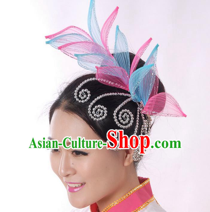 Traditional Chinese Yangge Hair Accessories, Fan Dancing Headwear, Folk Dance Yangko Peacock Dance Headdress, Stage Accessories