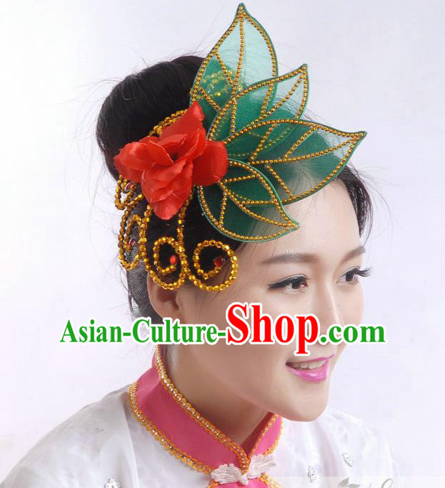 Traditional Chinese Yangge Hair Accessories, Fan Dancing Headwear, Folk Dance Yangko Peacock Dance Headdress, Stage Accessories