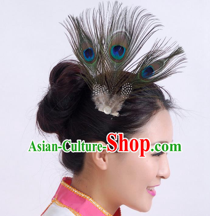 Traditional Chinese Yangge Hair Accessories, Fan Dancing Headwear, Folk Dance Yangko Peacock Dance Headdress, Stage Accessories