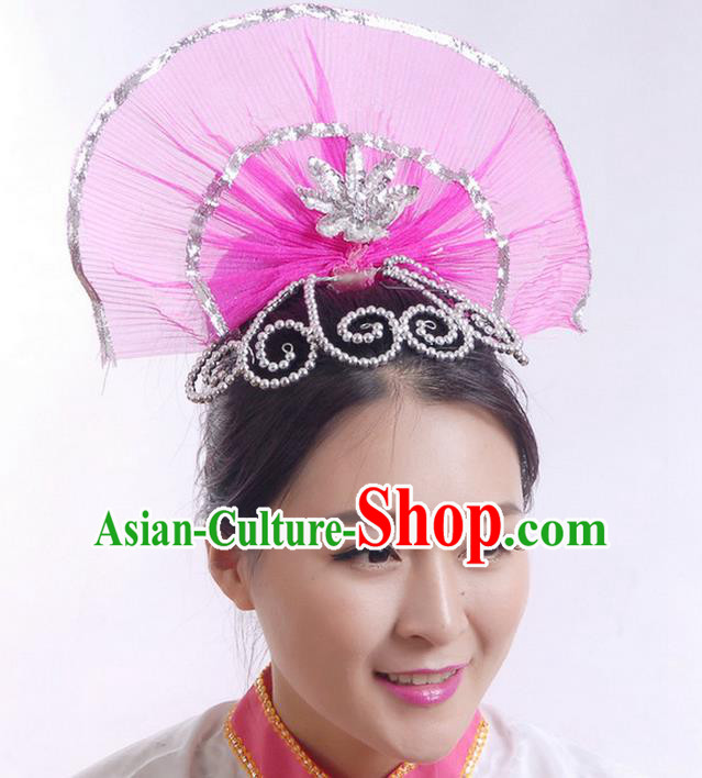 Traditional Chinese Yangge Hair Accessories, Fan Dancing Headwear, Folk Dance Yangko Peacock Dance Headdress, Stage Accessories