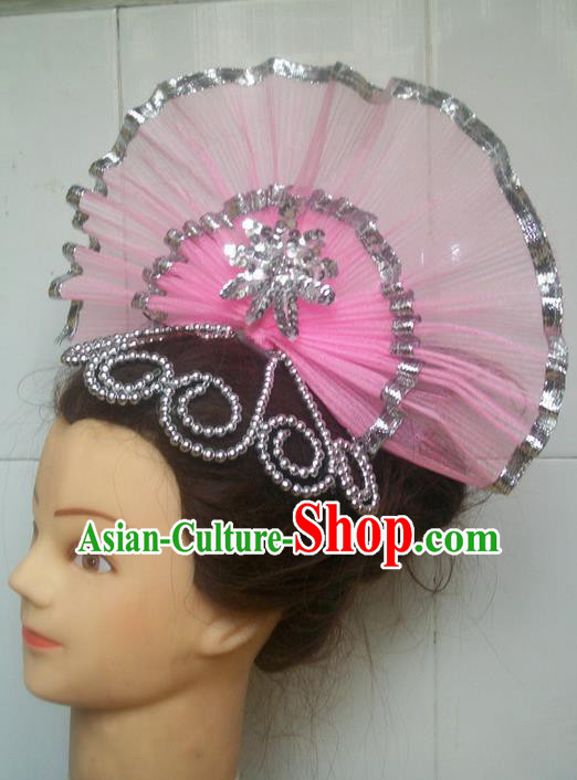 Traditional Chinese Yangge Hair Accessories, Fan Dancing Headwear, Folk Dance Yangko Peacock Dance Headdress, Stage Accessories