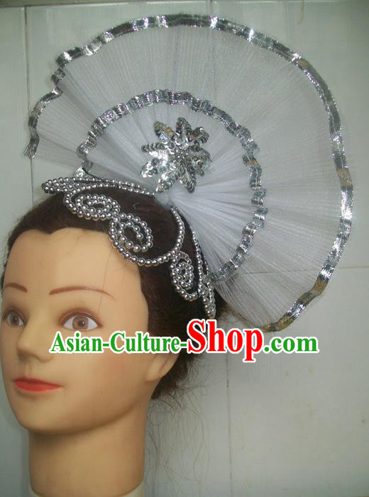 Traditional Chinese Yangge Hair Accessories, Fan Dancing Headwear, Folk Dance Yangko Peacock Dance Headdress, Stage Accessories