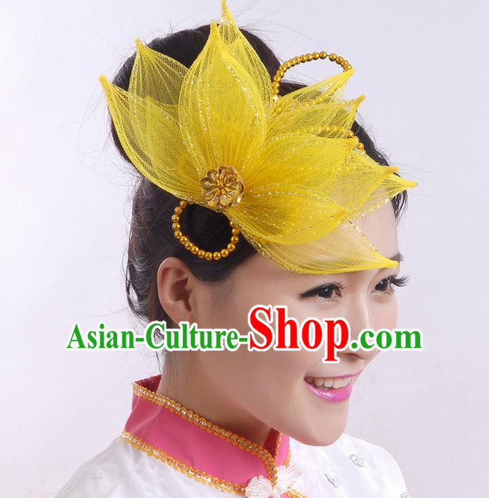 Traditional Chinese Yangge Hair Accessories, Fan Dancing Headwear, Folk Dance Yangko Peacock Dance Headdress, Stage Accessories