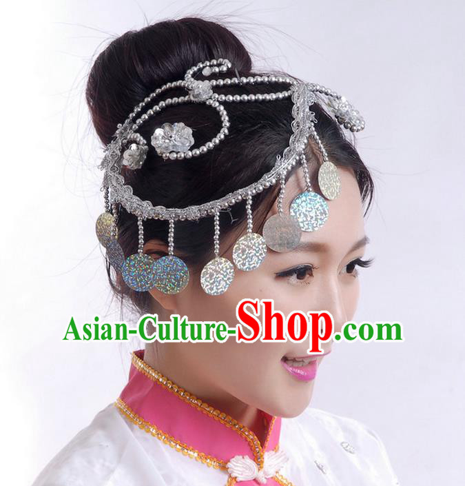 Traditional Chinese Yangge Hair Accessories, Fan Dancing Headwear, Folk Dance Yangko Peacock Dance Headdress, Stage Accessories