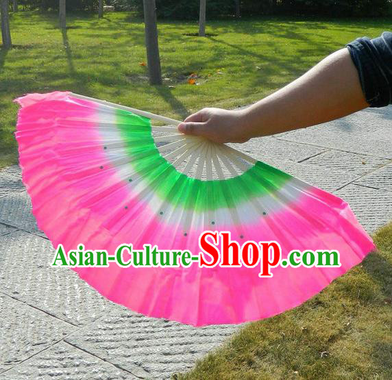 Traditional Pure Silk Color Change Three Color Chinese Dance Folk Dance Hand Fans Yangge Dance Hand Fan Oriental Fan