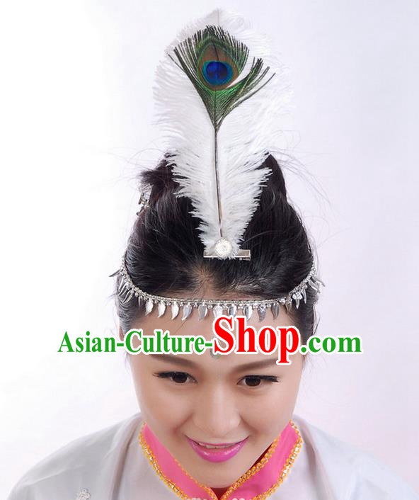 Traditional Chinese Yangge Hair Accessories, Fan Dancing Headwear, Folk Dance Yangko Peacock Dance Headdress, Stage Accessories