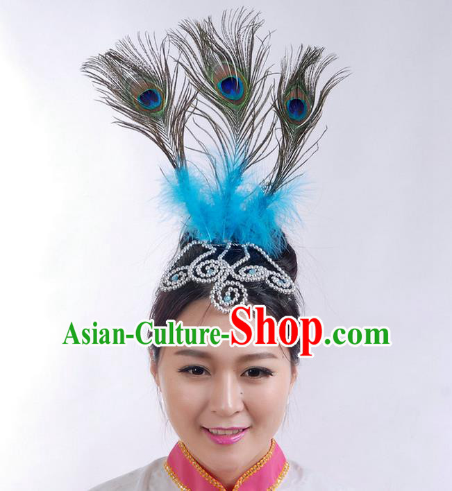 Traditional Chinese Yangge Hair Accessories, Fan Dancing Headwear, Folk Dance Yangko Peacock Dance Headdress, Stage Accessories