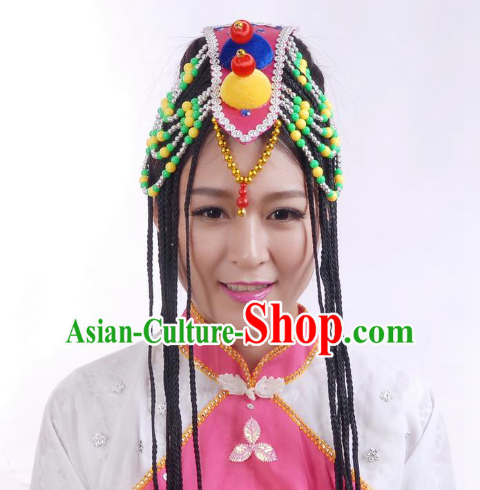 Traditional Chinese Yangge Hair Accessories, Fan Dancing Mongols Headwear, Folk Dance Yangko Peacock Dance Headdress, Stage Accessories