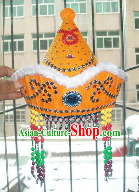 Traditional Chinese Yangge Hair Accessories, Fan Dancing Mongols Headwear, Folk Dance Yangko Peacock Dance Headdress, Stage Accessories