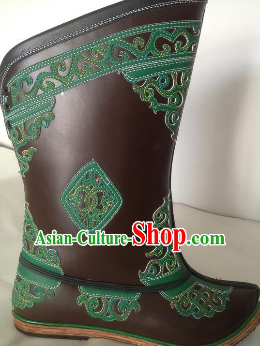 Traditional Chinese Minority Mongol Nationality Ethnic Minorities Mongolian Dance Cowhide Boots Mongolian Knee Boots Jockey Boots Tanks Boots for Men