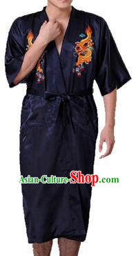 New Style Kimono Dragon Embroidered Chinese Loong Dragon Men Night Gown Leisure Clothes for Emperors Black