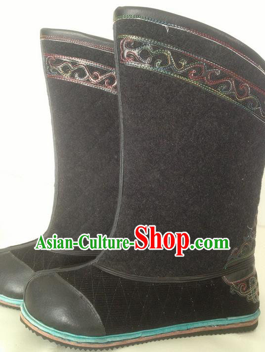 Traditional Chinese Minority Mongol Nationality Ethnic Minorities Mongolian Dance Pure Woolen Fabric Boots Mongolian Knee Boots Jockey Boots Tanks Boots for Women