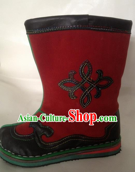 Traditional Chinese Minority Mongol Nationality Ethnic Minorities Mongolian Dance Cowhide Boots Mongolian Children Knee Embroidery Boots Jockey Boots Tanks Boots for Kids