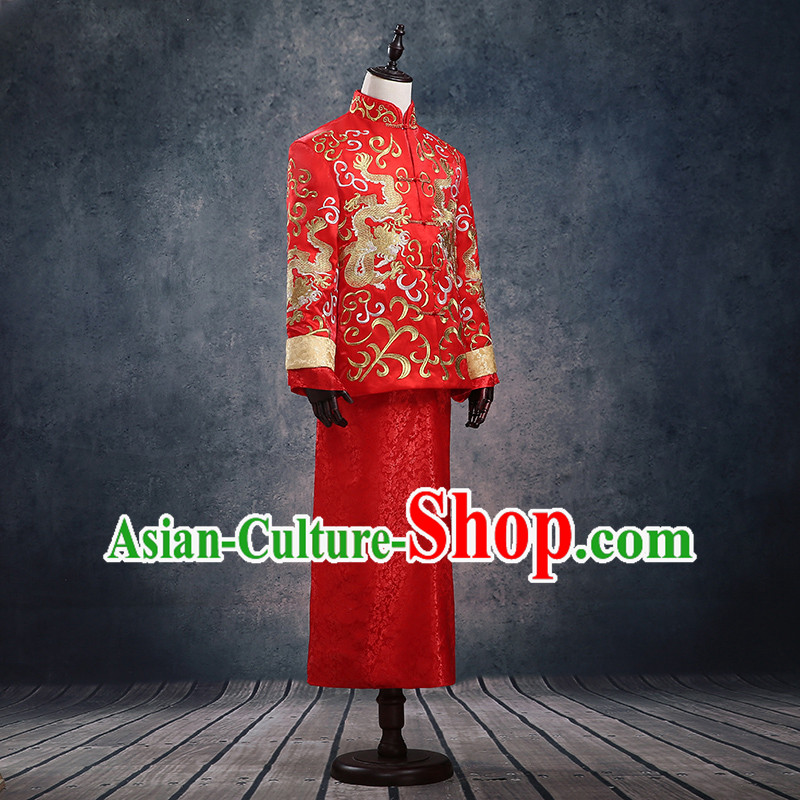 Ancient Chinese Costume Chinese Style Wedding Dress, Ancient Dragon And Phoenix Flown, Groom Toast Clothing, Mandarin Jacket For Men