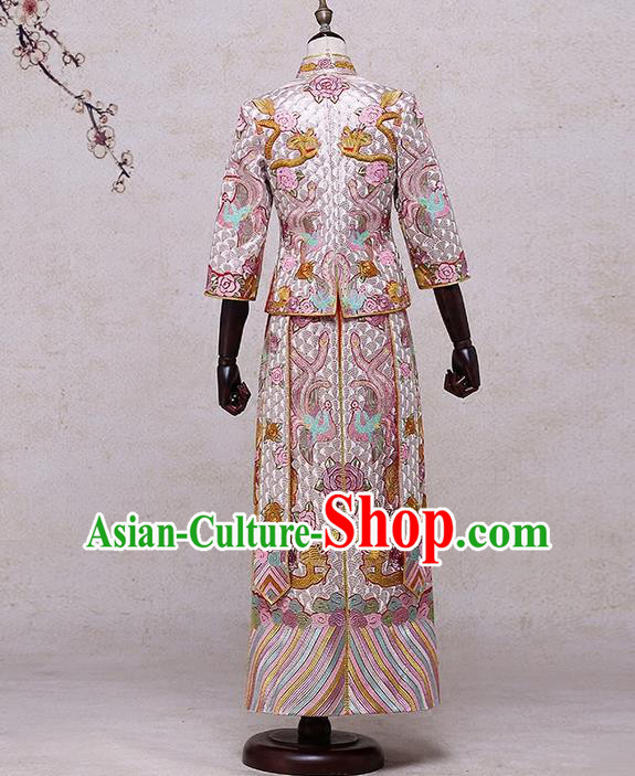 Ancient Chinese Costume Xiuhe Suits Chinese Style Wedding Dress Red Ancient Retro Embroidery Longfeng Dragon And Phoenix Flown Bride Toast Cheongsam For Women
