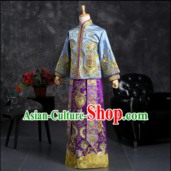 Ancient Chinese Costume Chinese Style Wedding Dress, Ancient Long Dragon And Phoenix Flown, Groom Toast Clothing For Men