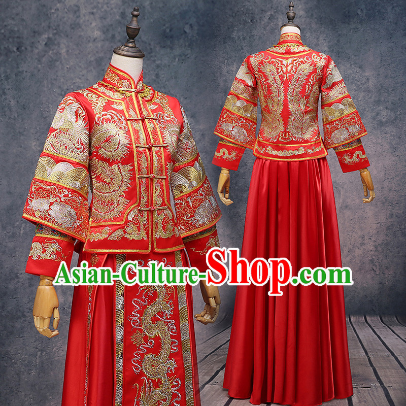 Ancient Chinese Costume Xiuhe Suits Chinese Style Wedding Dress Red Ancient Women Longfeng Dragon And Phoenix Flown Bride Toast Cheongsam