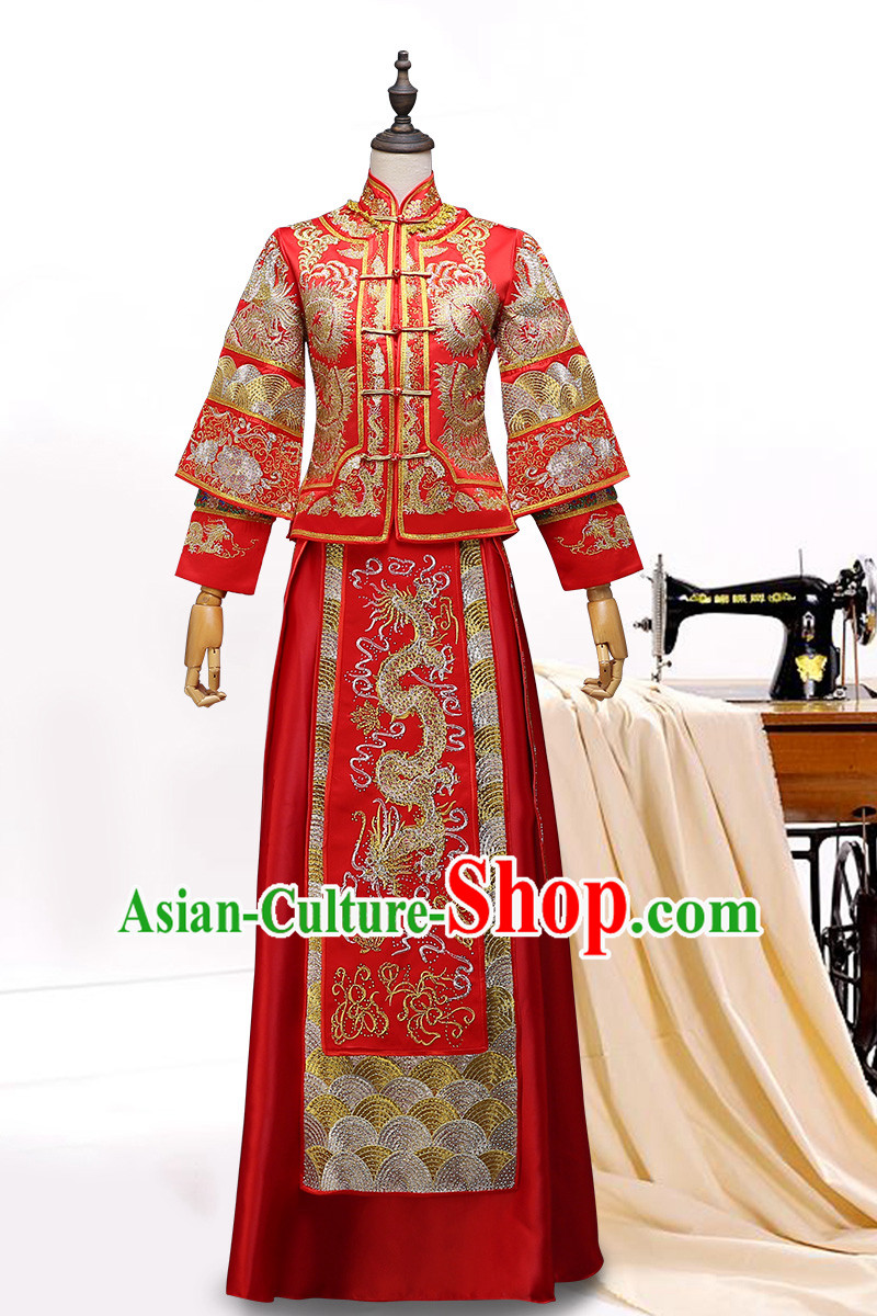 Ancient Chinese Costume Xiuhe Suits Chinese Style Wedding Dress Red Ancient Women Longfeng Dragon And Phoenix Flown Bride Toast Cheongsam