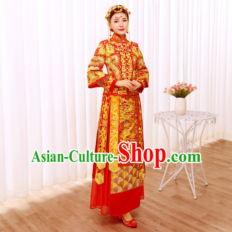 Ancient Chinese Costume Xiuhe Suits Traditional Wedding Dress Red Women Longfeng Dragon And Phoenix Flown Bride Toast Cheongsam