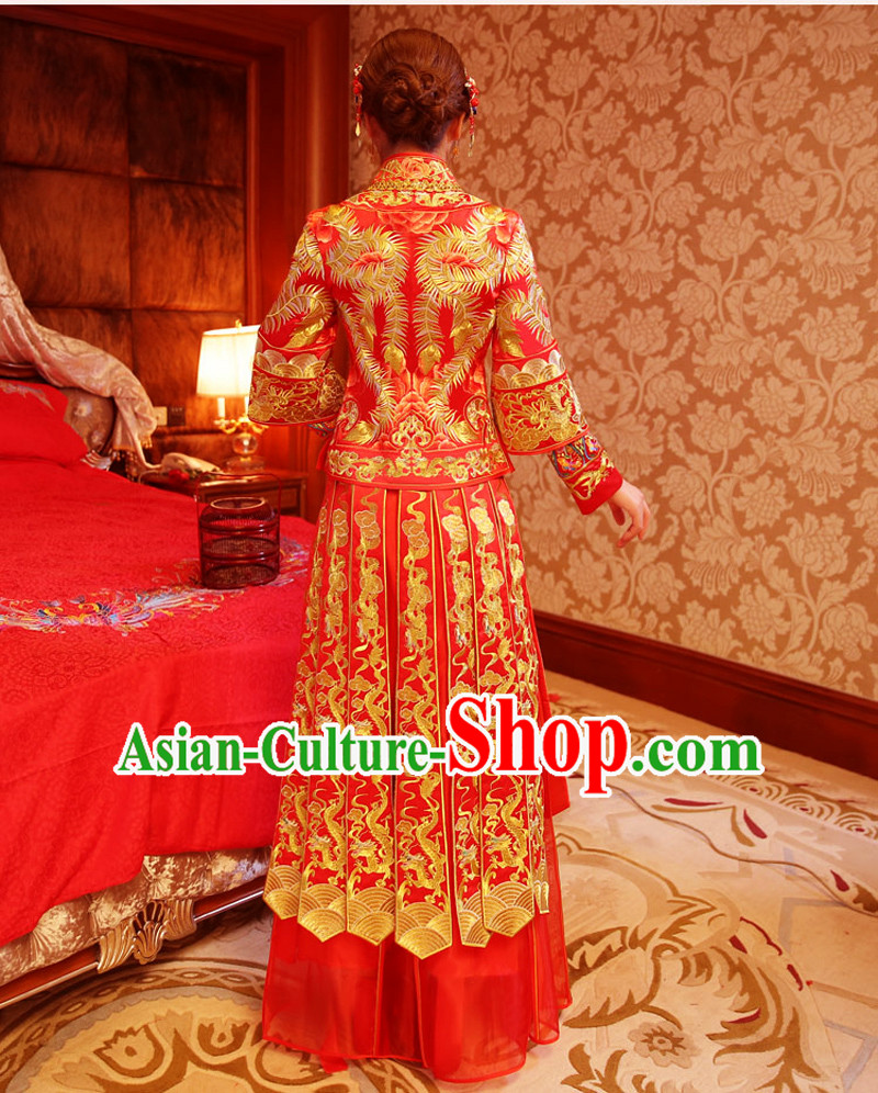 Ancient Chinese Costume Xiuhe Suits Traditional Wedding Dress Red Women Longfeng Dragon And Phoenix Flown Bride Toast Cheongsam