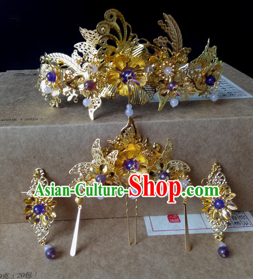 Chinese Ancient Style Hair Jewelry Accessories, Hairpins, Hanfu Xiuhe Suits Wedding Bride Headwear, Headdress, Imperial Empress Handmade Phoenix Hair Fascinators for Women