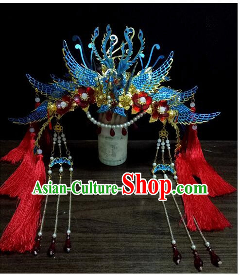 Chinese Ancient Style Hair Jewelry Accessories, Hairpins, Hanfu Xiuhe Suits Wedding Bride Headwear, Headdress, Imperial Empress Handmade Phoenix Hair Fascinators for Women