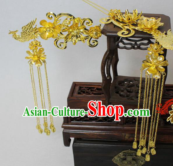 Chinese Ancient Style Hair Jewelry Accessories, Hairpins, Tang Dynasty Xiuhe Suits Wedding Bride Headwear, Headdress, Imperial Empress Handmade Phoenix Hair Fascinators for Women