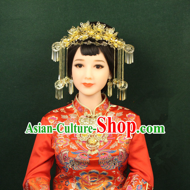 Chinese Ancient Style Hair Jewelry Accessories, Hairpins, Tang Dynasty Xiuhe Suits Wedding Bride Headwear, Headdress, Imperial Empress Handmade Phoenix Hair Fascinators for Women