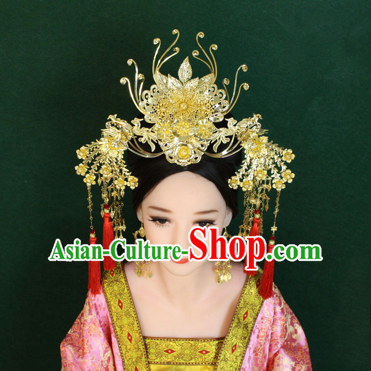 Chinese Ancient Style Hair Jewelry Accessories, Hairpins, Xiuhe Suits Wedding Bride Headwear, Headdress Set, Imperial Empress Handmade Phoenix Hair Fascinators for Women