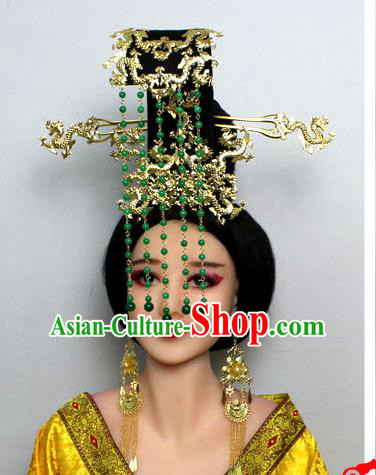 Chinese Ancient Style Hair Jewelry Accessories, Hairpins, Tang Dynasty Xiuhe Suits Wedding Bride Headwear, Headdress, Imperial Empress Princess Handmade Phoenix Hair Fascinators for Women