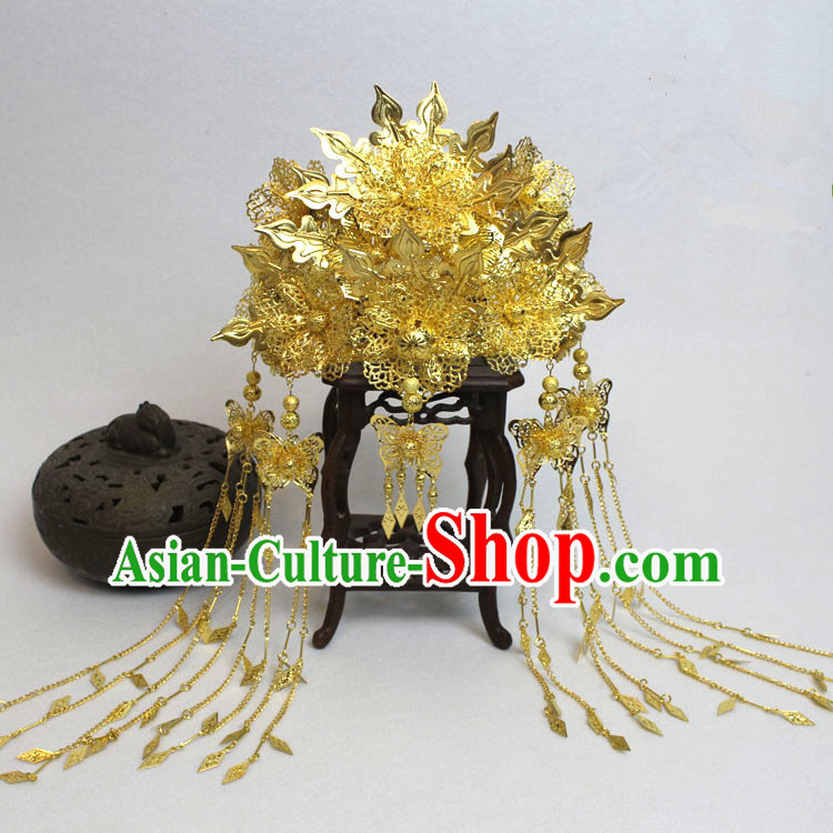 Chinese Ancient Style Hair Jewelry Accessories, Hairpins, Tang Dynasty Xiuhe Suits Wedding Bride Headwear, Headdress, Imperial Empress Princess Handmade Phoenix Hair Fascinators for Women