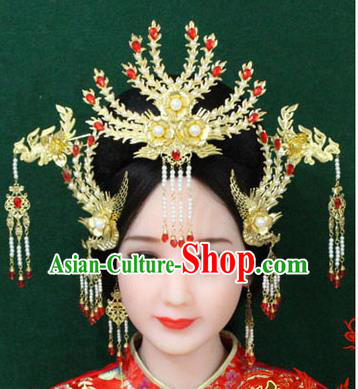 Chinese Ancient Style Hair Jewelry Accessories, Hairpins, Tang Dynasty Xiuhe Suits Wedding Bride Headwear, Headdress, Imperial Empress Queen Handmade Hair Fascinators for Women