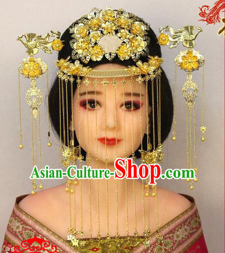 Chinese Ancient Style Hair Jewelry Accessories, Hairpins, Tang Dynasty Xiuhe Suits Wedding Bride Headwear, Headdress, Imperial Empress Queen Handmade Hair Fascinators for Women