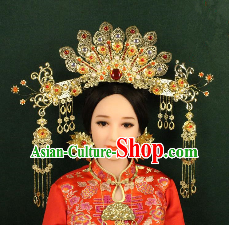 Chinese Ancient Style Hair Jewelry Accessories, Hairpins, Tang Dynasty Xiuhe Suits Wedding Bride Imperial Empress, Cosplay Queen Handmade Phoenix for Women