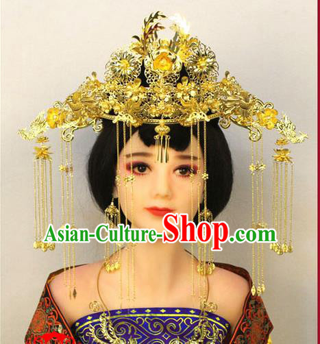 Chinese Ancient Style Hair Jewelry Accessories, Hairpins, Tang Dynasty Xiuhe Suits Wedding Bride Imperial Empress, Cosplay Queen Handmade Phoenix for Women