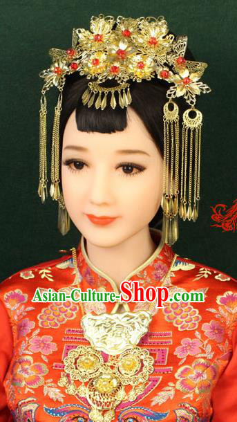 Chinese Ancient Style Hair Jewelry Accessories, Hairpins, Hanfu Xiuhe Suits Wedding Bride Imperial Empress Handmade Phoenix for Women