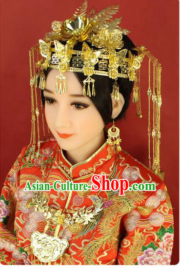 Chinese Ancient Style Hair Jewelry Accessories, Hairpins, Hanfu Xiuhe Suits Wedding Bride Imperial Empress Handmade Phoenix for Women