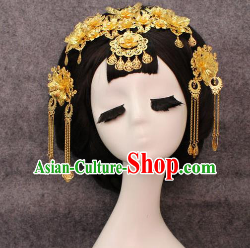 Chinese Ancient Style Hair Jewelry Accessories, Hairpins, Hanfu Xiuhe Suits Wedding Bride Imperial Empress Handmade Phoenix for Women