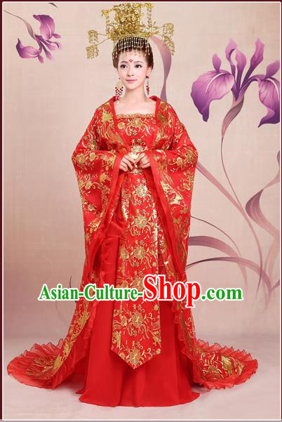 Ancient Chinese Palace Empress Costumes Complete Set, Hanfu, Tang Dynasty Ancient Palace Queen Wedding Dress For Women