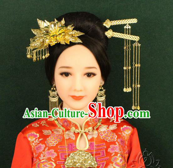Chinese Ancient Style Hair Jewelry Accessories, Hairpins, Hanfu, Wedding Bride Imperial Empress Queen Handmade Phoenix for Women