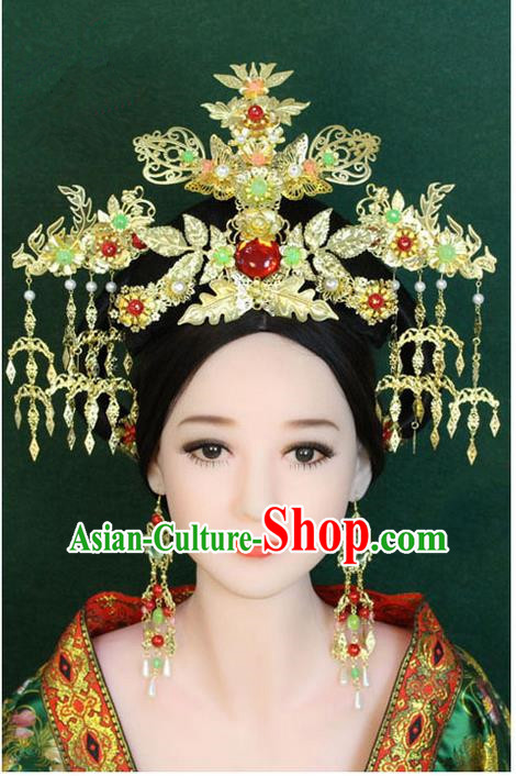 Chinese Ancient Style Hair Jewelry Accessories, Hairpins, Han Dynasty Cosplay Princess Hanfu Xiuhe Suit Wedding Bride Phoenix Coronet, Hair Accessories for Women