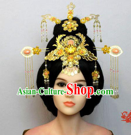 Chinese Ancient Style Hair Jewelry Accessories, Hairpins, Han Dynasty Cosplay Princess Hanfu Xiuhe Suit Wedding Bride Phoenix Coronet, Hair Accessories for Women