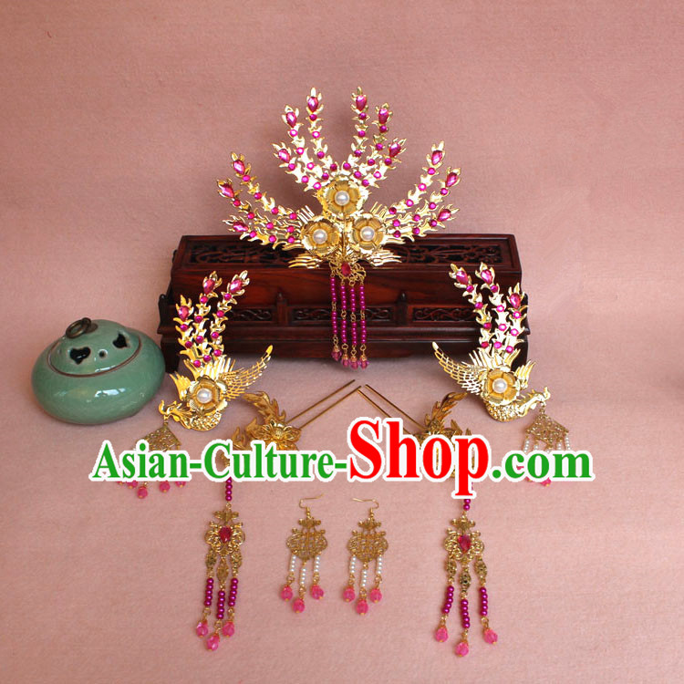 Chinese Ancient Style Hair Jewelry Accessories, Hairpins, Princess Hanfu Xiuhe Suit Wedding Bride Hair Accessories Set for Women