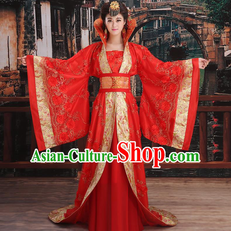 Ancient Chinese Palace Empress Costumes Complete Set, Tang Dynasty Ancient Palace Queen Wedding Dress Suits For Women
