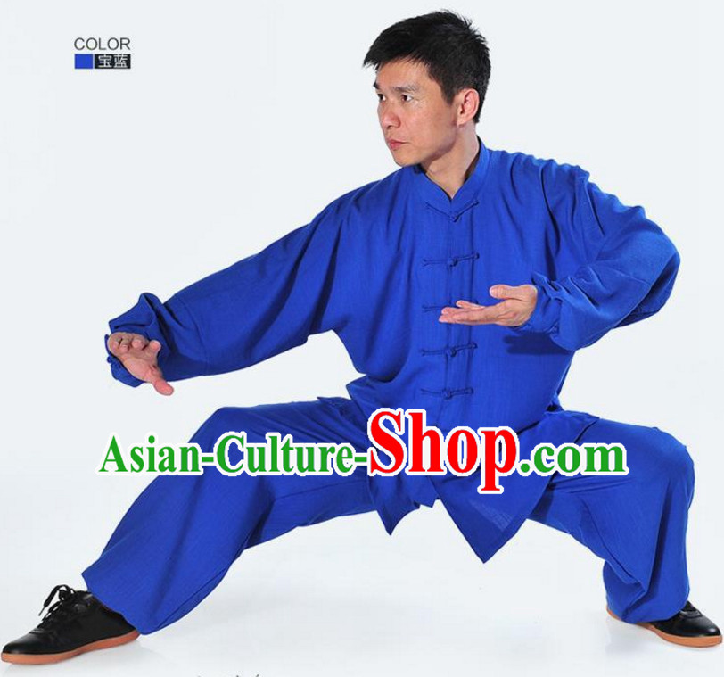 Blue Top Kung Fu Flax Costume Jacket Uniform Martial Arts Clothes Shaolin Uniform Kungfu Uniforms Supplies for Men Women Adults Kids