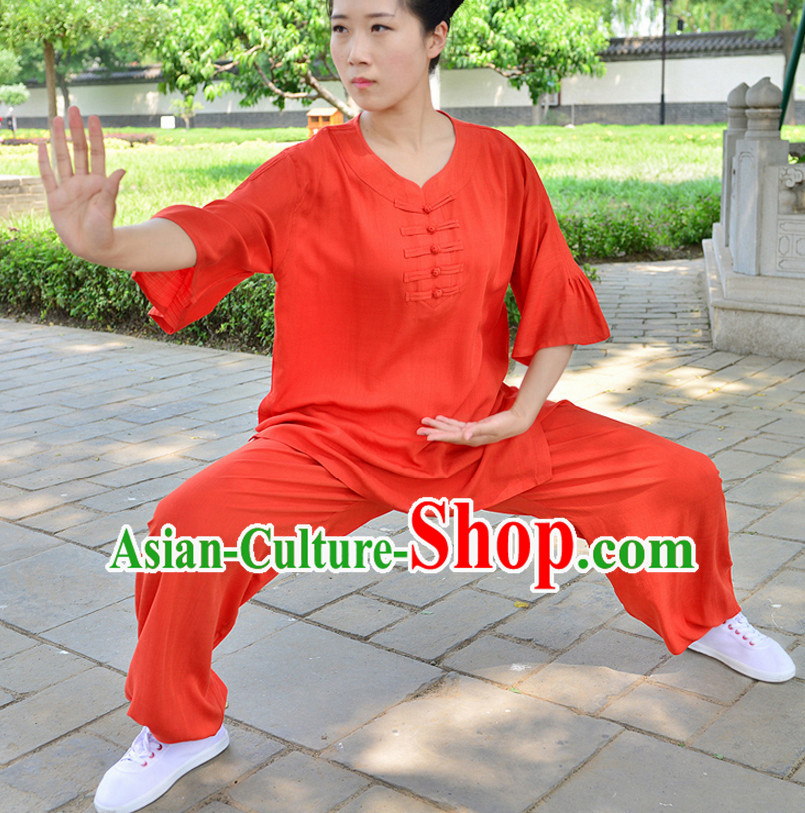 RED Top Kung Fu Flax Clothing Mandarin Costume Jacket Martial Arts Clothes Shaolin Uniform Kungfu Uniforms Supplies for Men Women Adults Children