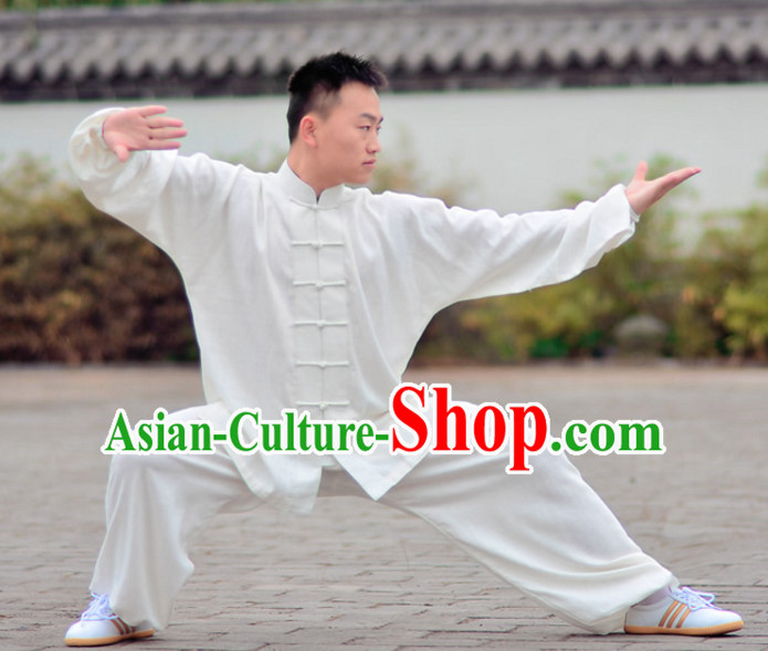 White Top Kung Fu Flax Clothing Mandarin Costume Jacket Martial Arts Clothes Shaolin Uniform Kungfu Uniforms Supplies for Men Women Adults Children