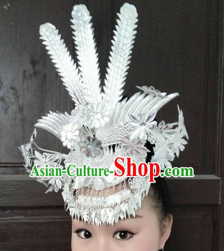 Traditional Chinese Miao Princess Empress Queen Silver Brides Wedding Headpieces Hair Fascinators Jewelry Decorations Hairpins Phoenix Crown Coronet